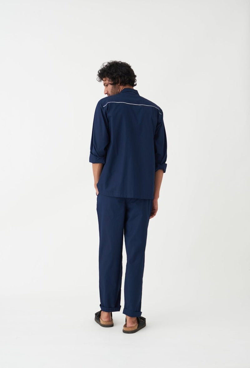 Piping Detail Shirt Co-ord - Navy - Three