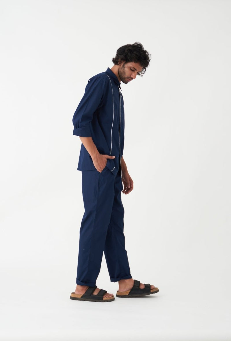 Piping Detail Shirt Co-ord - Navy - Three