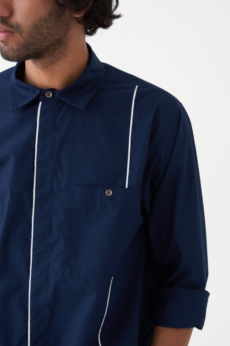 Piping Detail Shirt Co-ord - Navy - Three