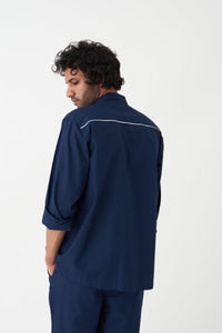 Piping Detail Shirt Co-ord - Navy - Three