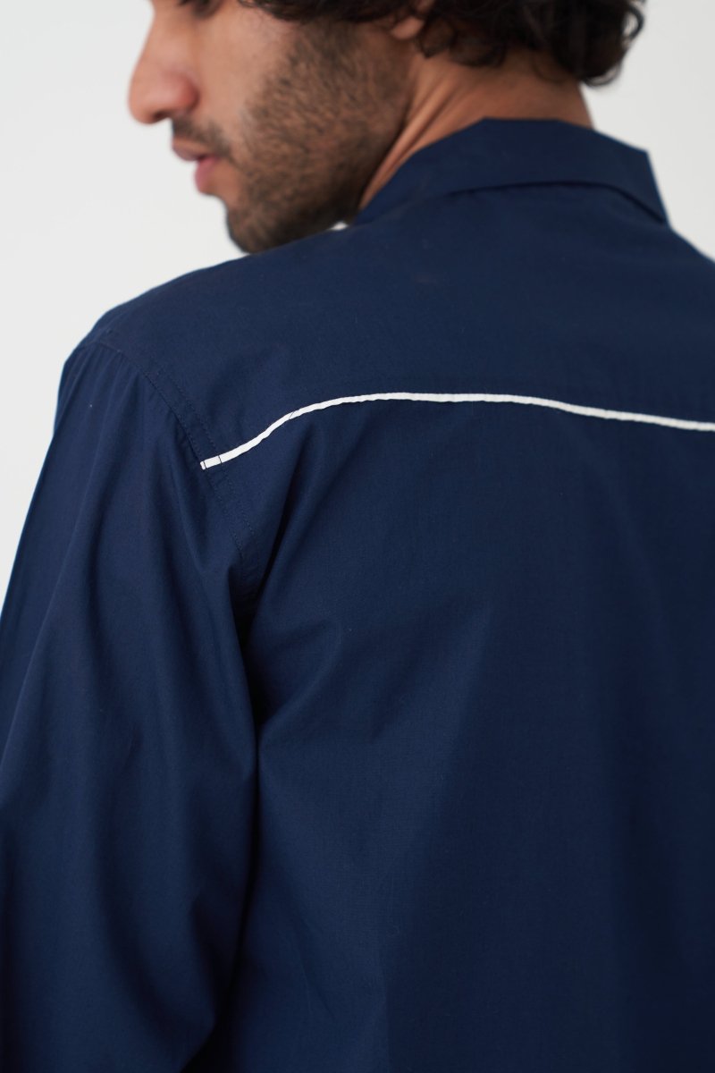Piping Detail Shirt - Navy - Three