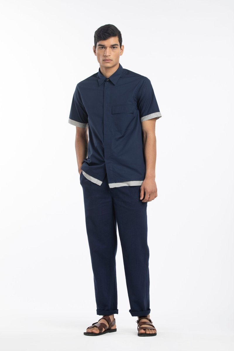 Pleated Pant- Navy - Three