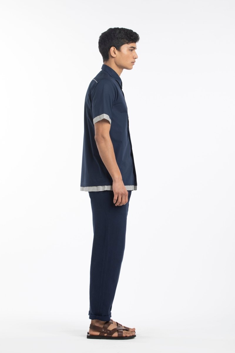 Pleated Pant- Navy - Three