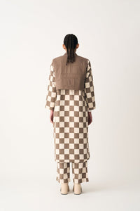 Quilted Yoke Trench Overlay Co-ord - Umber Check (Set of 2) - Three