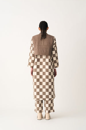 Quilted Yoke Trench Overlay Co-ord - Umber Check (Set of 2) - Three