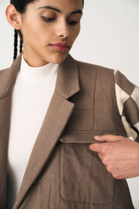 Quilted Yoke Trench Overlay Co-ord - Umber Check (Set of 2) - Three