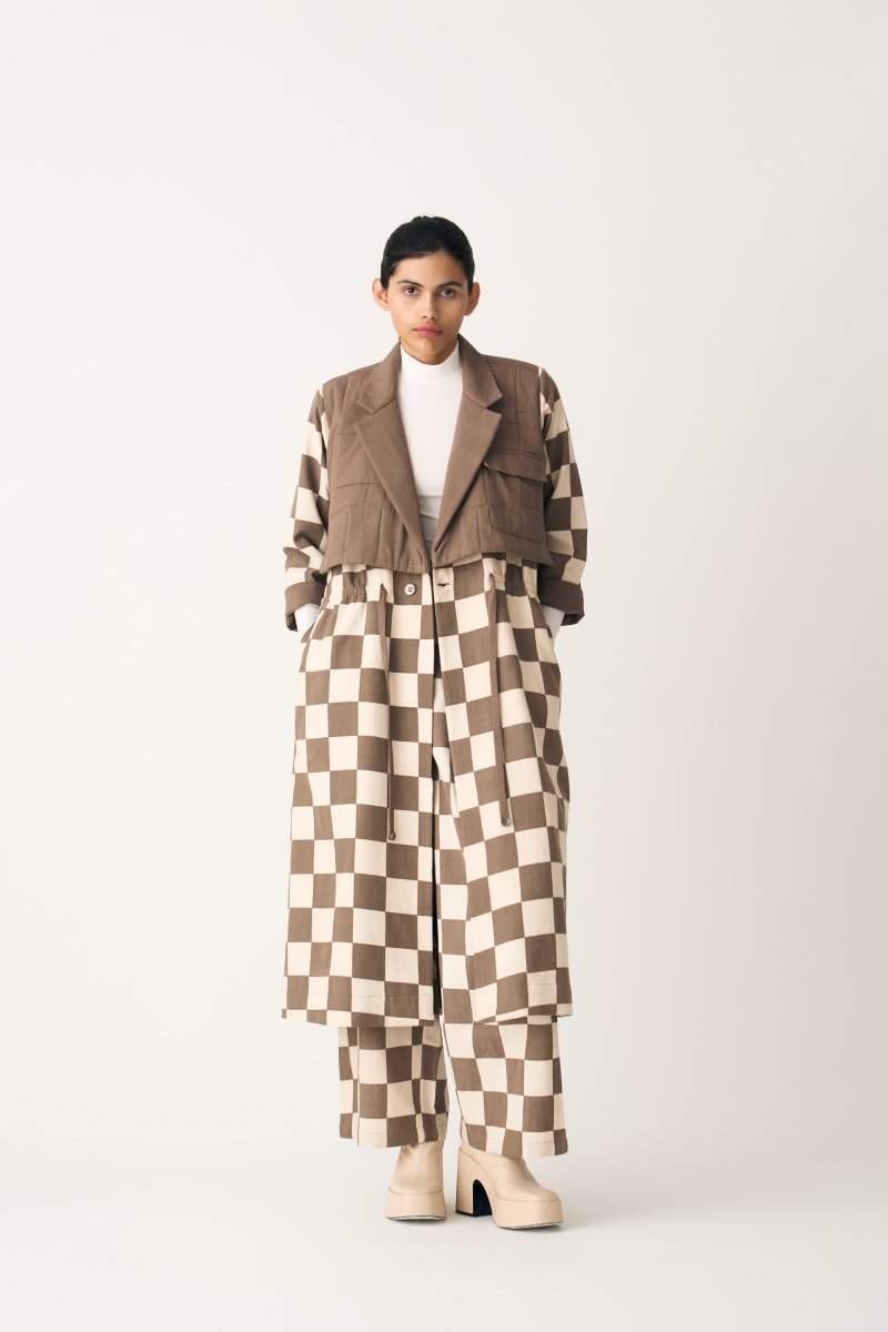 Quilted Yoke Trench Overlay - Umber Check - Three