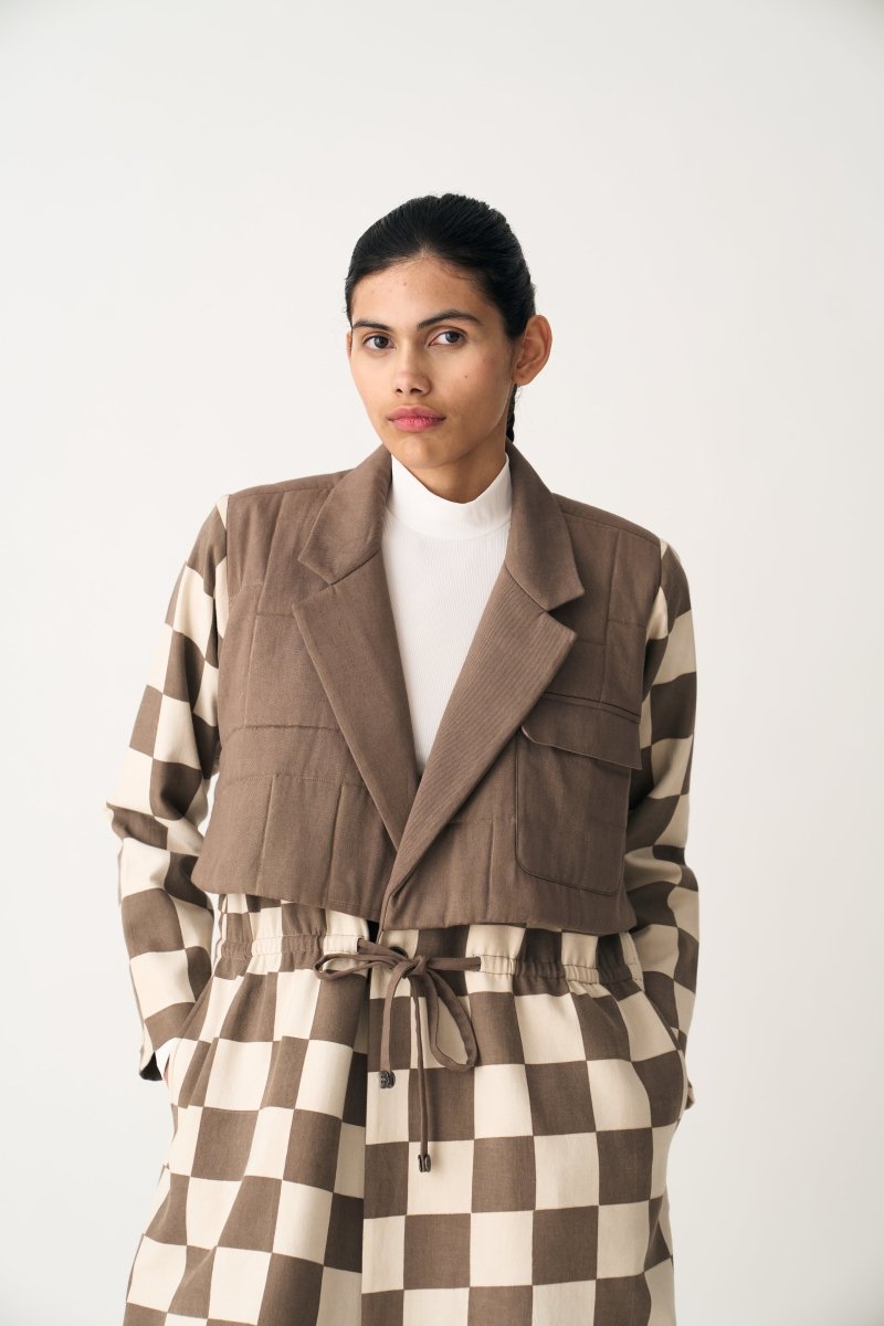 Quilted Yoke Trench Overlay - Umber Check - Three