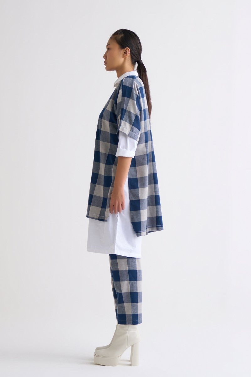 Round Neck Dolman Top - Navy Check - Three