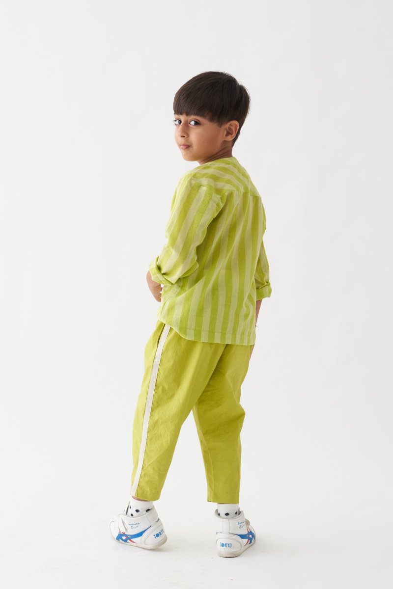 Round Neck Shirt Co-ord -Lime - Three
