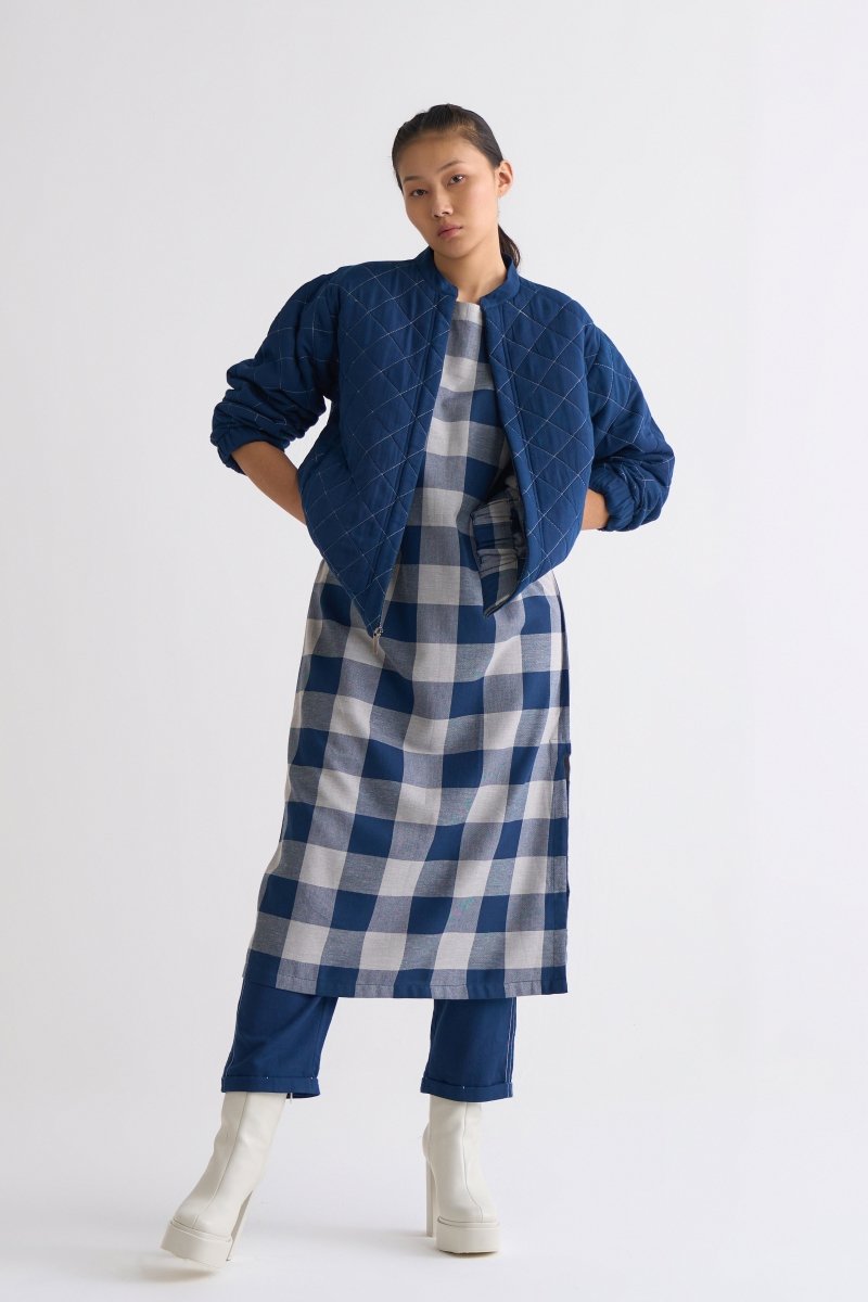 Round Neck Tunic - Navy Check - Three