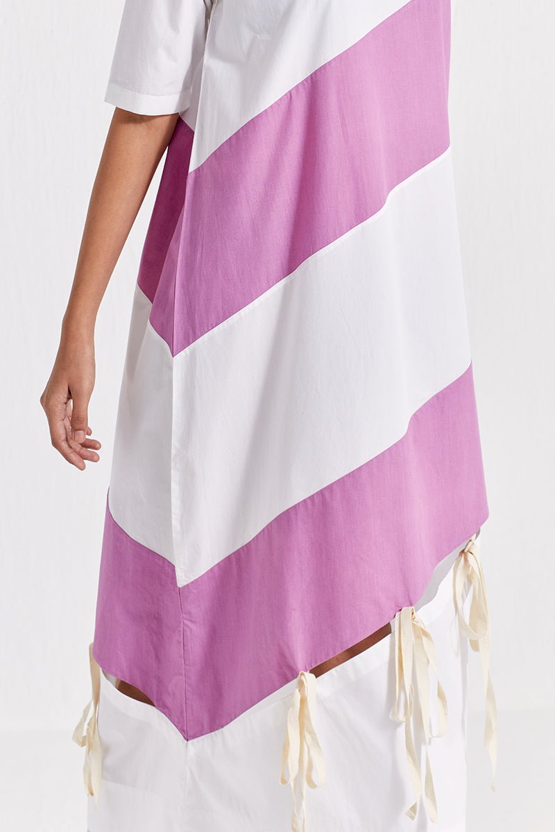 Self Tie Panel Dress - White And Lilac - Three