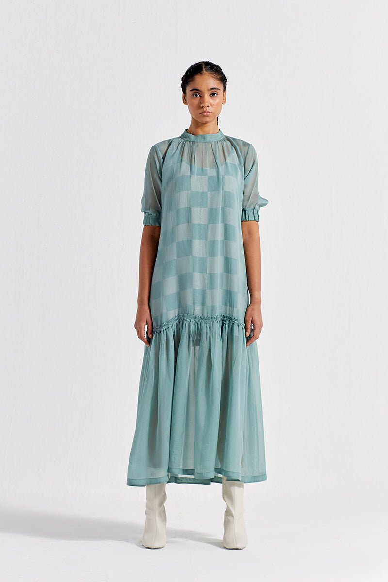 Sheer Bottom Frill Dress - Jade - Three