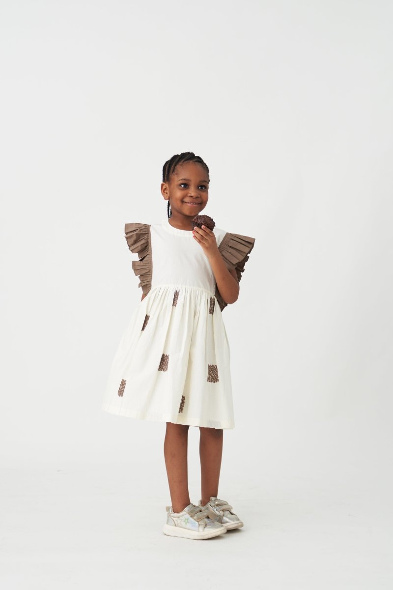 Side Frill Dress - Ivory - Three