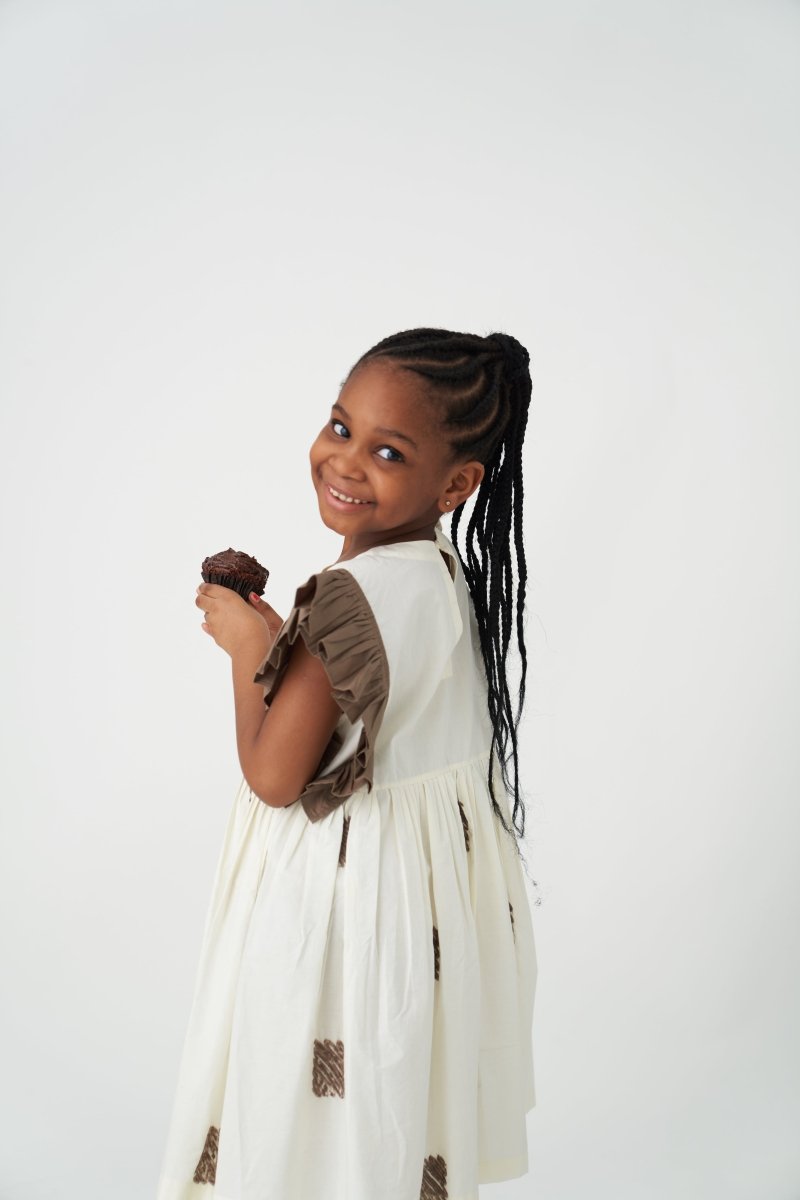 Side Frill Dress - Ivory - Three