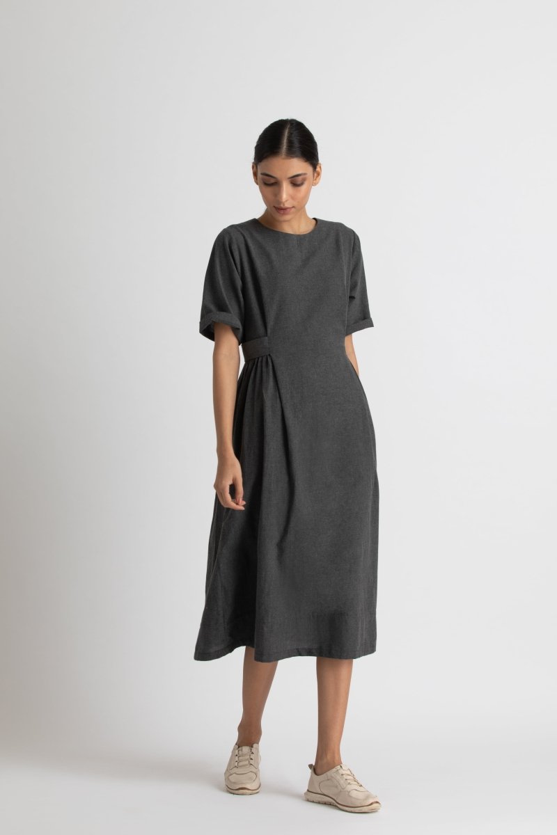 Side gather dress - lead grey melange - Three