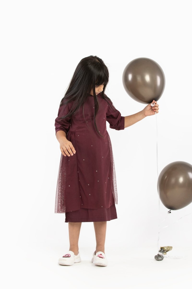 Side Gather Over Dress - Wine Polka - Three