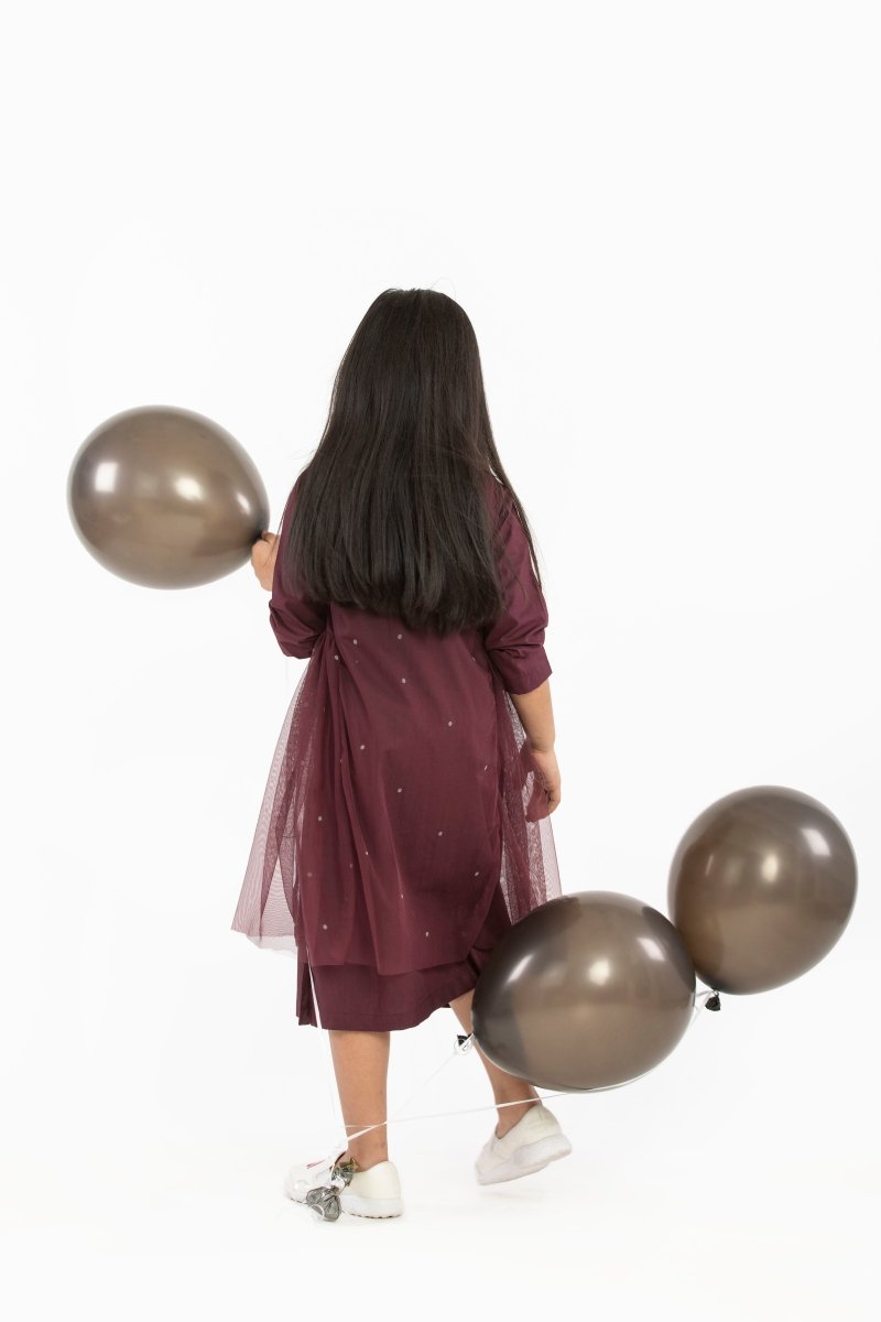 Side Gather Over Dress - Wine Polka - Three