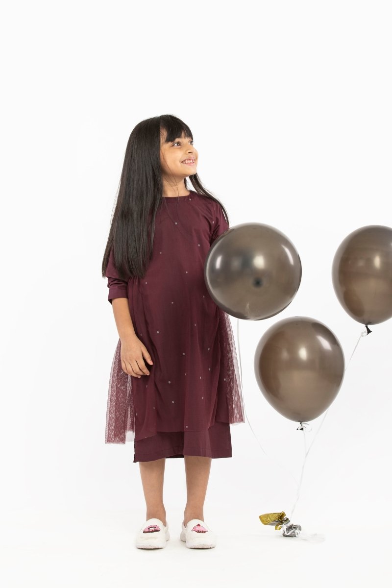 Side Gather Over Dress - Wine Polka - Three