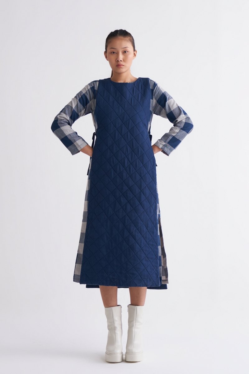 Side Tie Apron Overlay Co-ord - Navy - Three