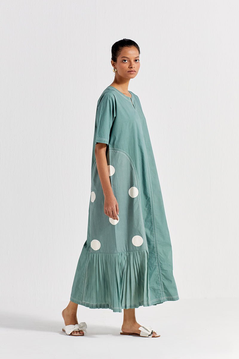 Side U-Pleat Dress - Jade - Three