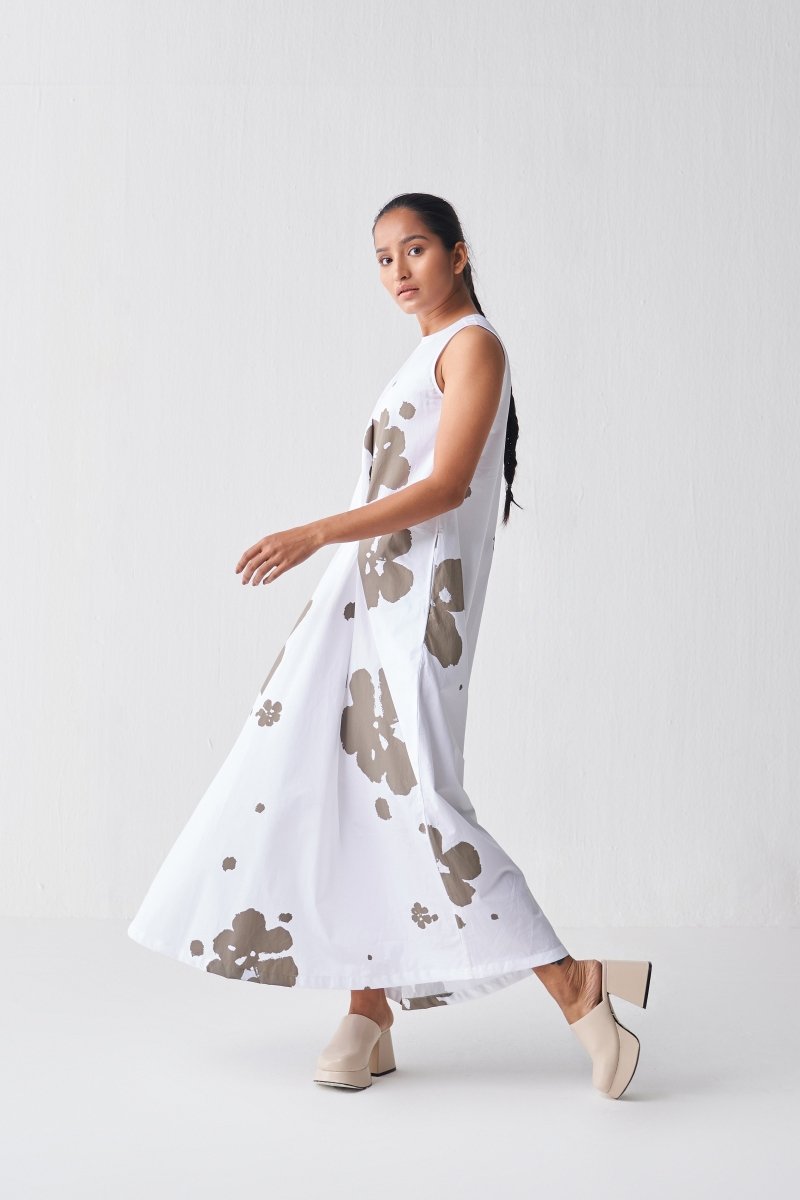 Sleeveless Asymmetric Dress - Sage Print - Three