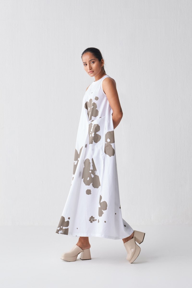 Sleeveless Asymmetric Dress - Sage Print - Three