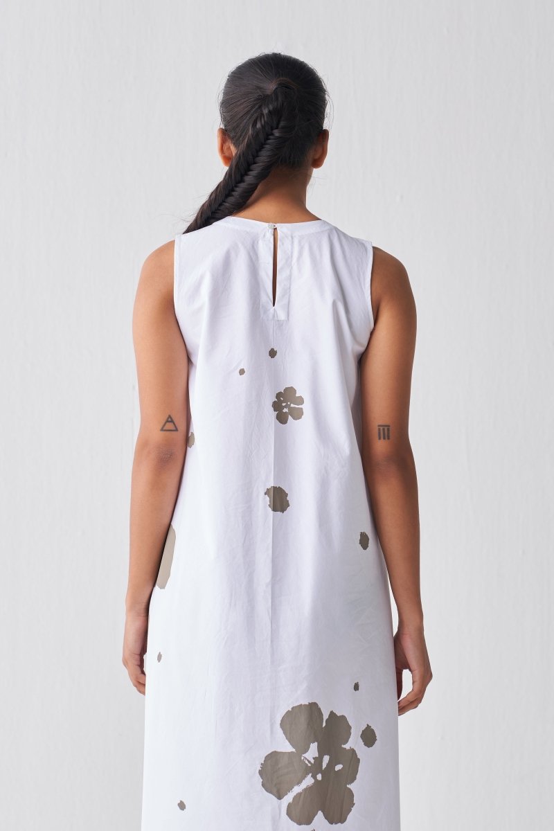 Sleeveless Asymmetric Dress - Sage Print - Three