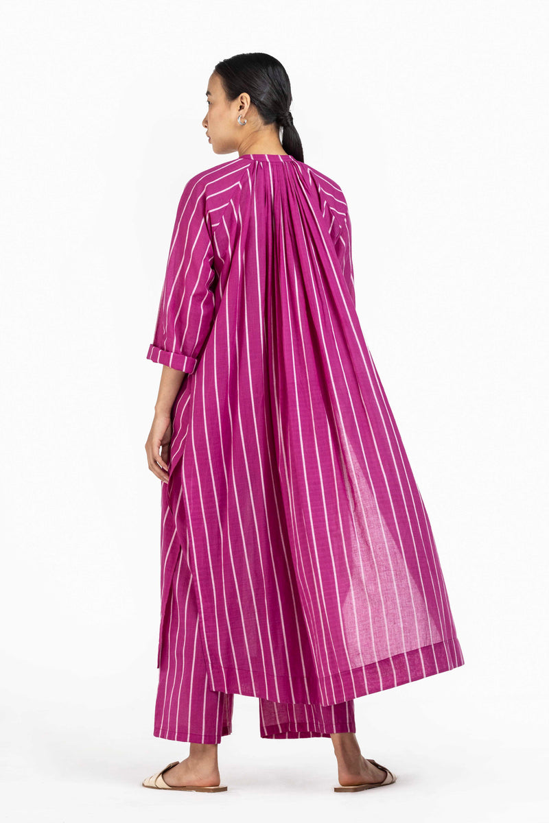 Gather Neck Shirt Co-ord Hot Pink Stripe