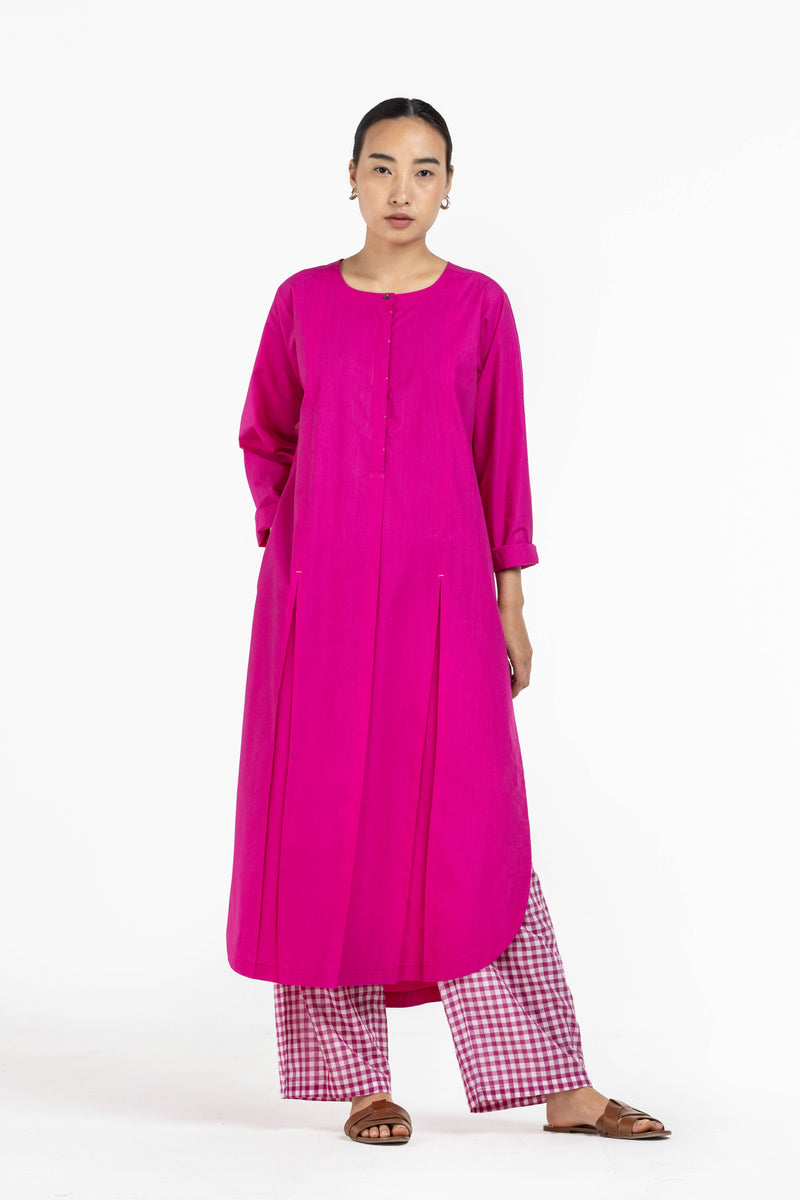 U-hem Kurta Co-ord Hot Pink