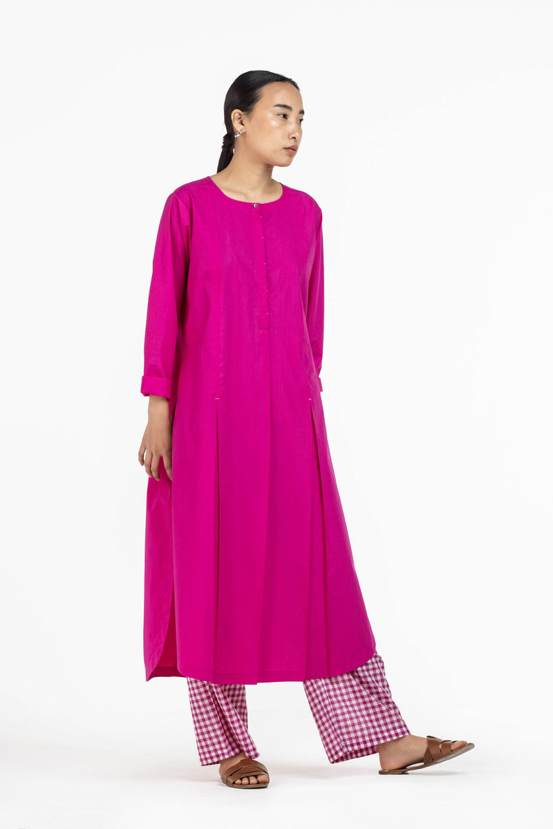 U-hem Kurta Co-ord Hot Pink