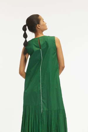 Panel Bottom Frill Dress - Emerald Green
