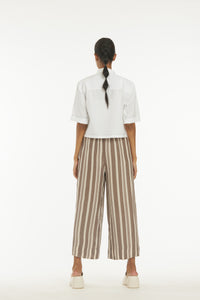 High Waist Pleated Pant Greige Stripe