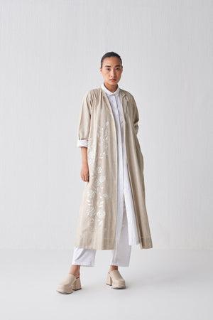 Tonal Embroidered Jacket - Beige - Three