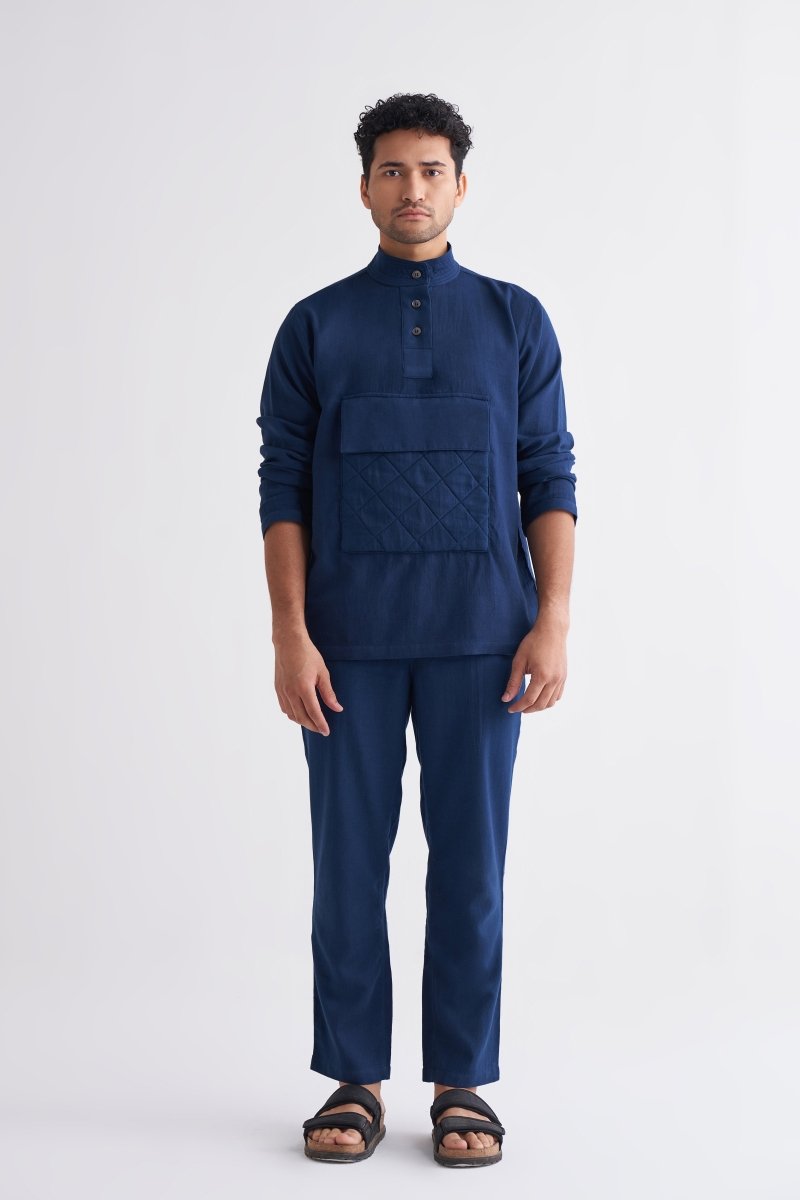 Turtle Neck Shirt Co-ord - Navy - Three