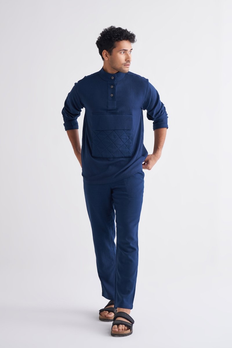 Turtle Neck Shirt Co-ord - Navy - Three