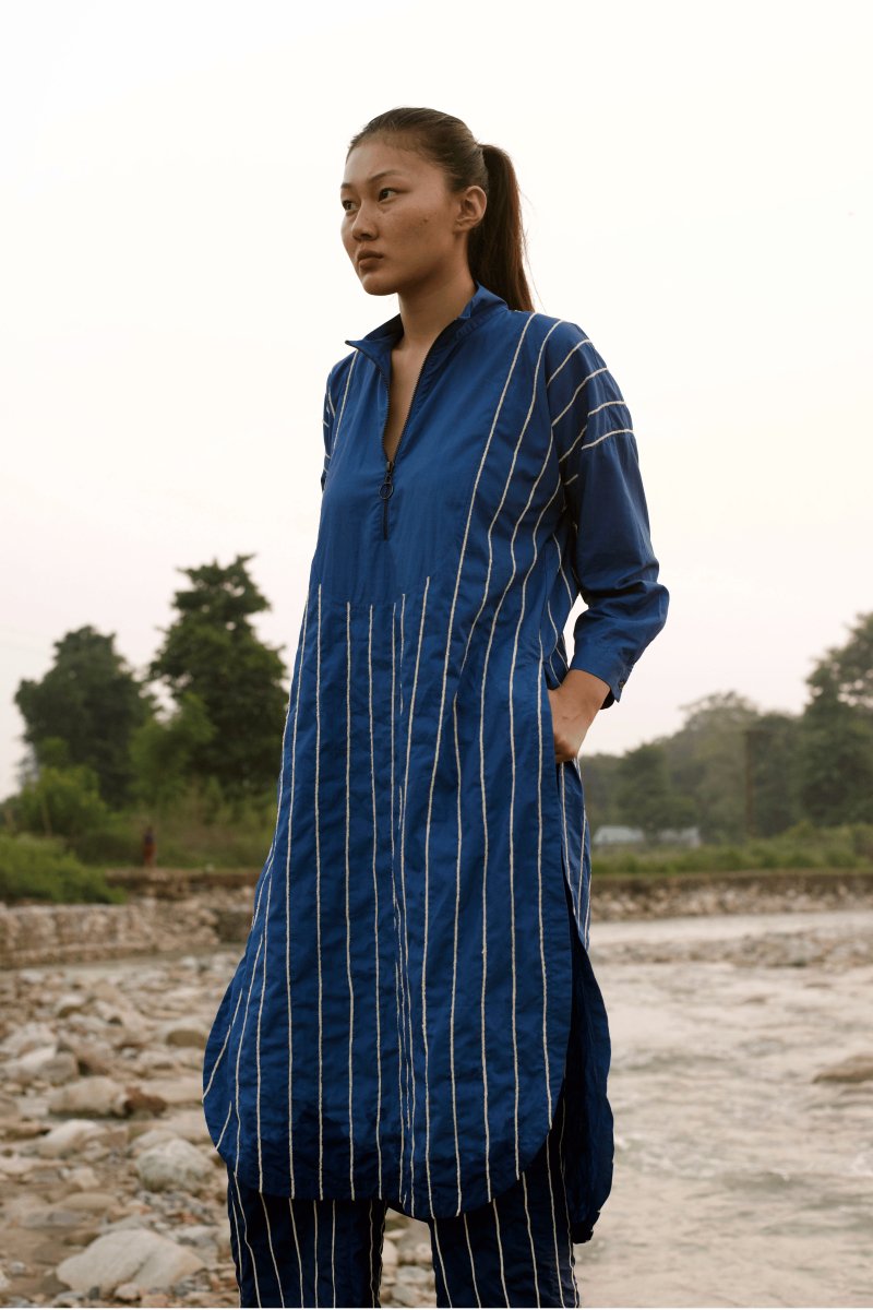 U-Yoke Embroidered Tunic Co-ord - Electric Blue - Three