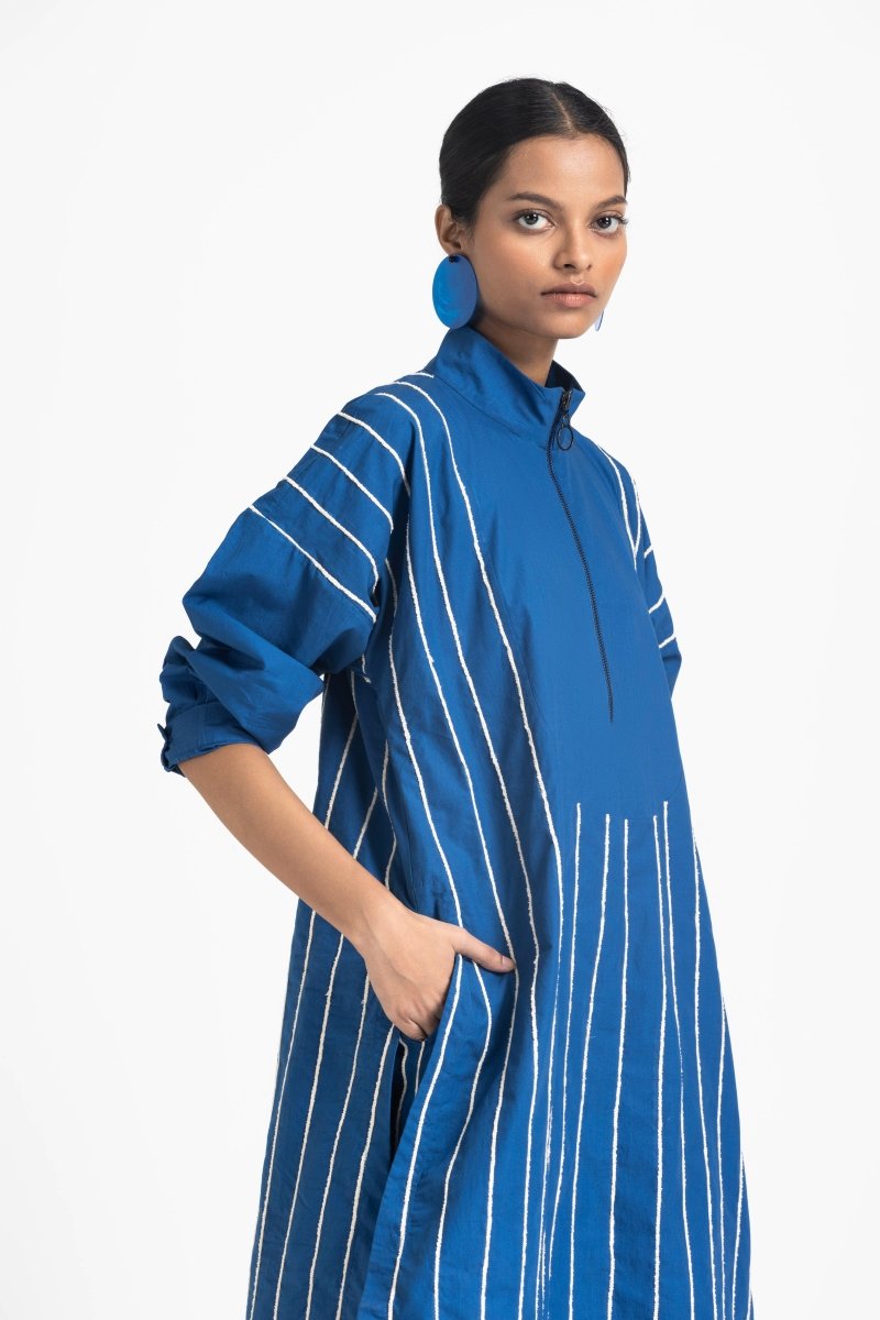 U-Yoke Embroidered Tunic Co-ord - Electric Blue - Three