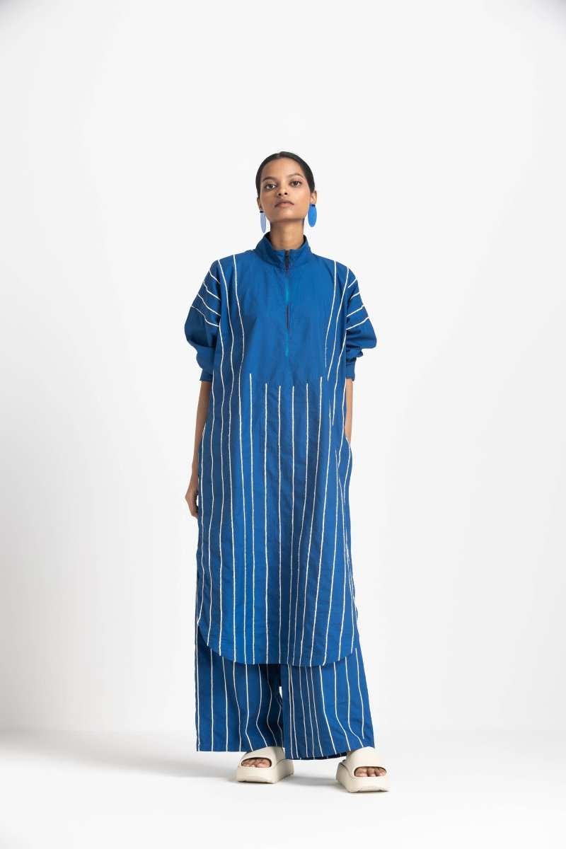 U-Yoke Embroidered Tunic Co-ord - Electric Blue - Three
