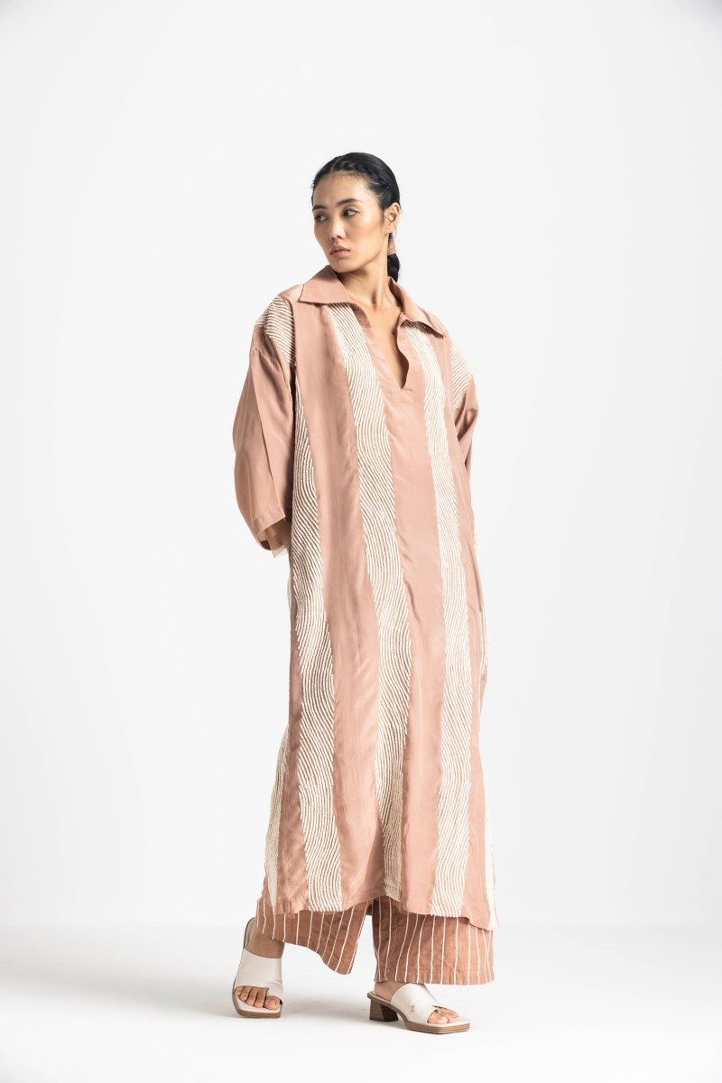 V Neck Collared Kaftan - Champagne - Three