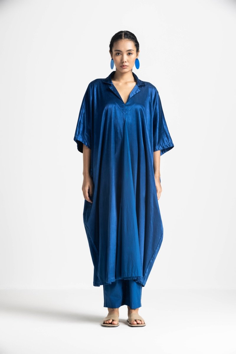 V Neck Kaftan Co-ord - Elecrtic Blue (Set of 2) - Three