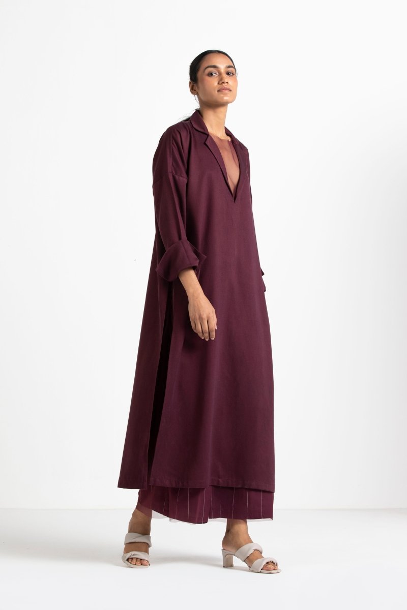 V-Neck Tunic with Net Slip Wine - Three