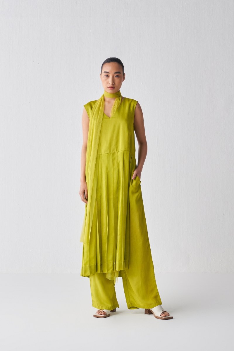 Waist Pleat Tunic Co ord - Lime - Three