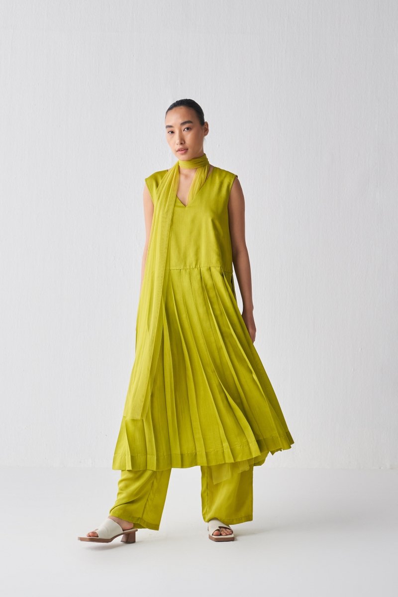 Waist Pleat Tunic Co ord - Lime - Three