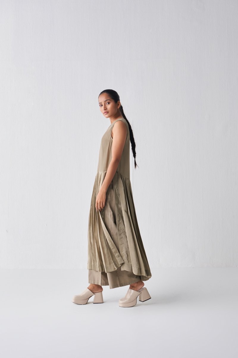 Waist Pleat Tunic Co ord - Sage - Three