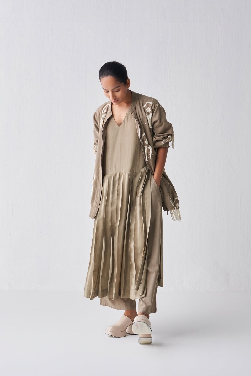 Waist Pleat Tunic - Sage - Three