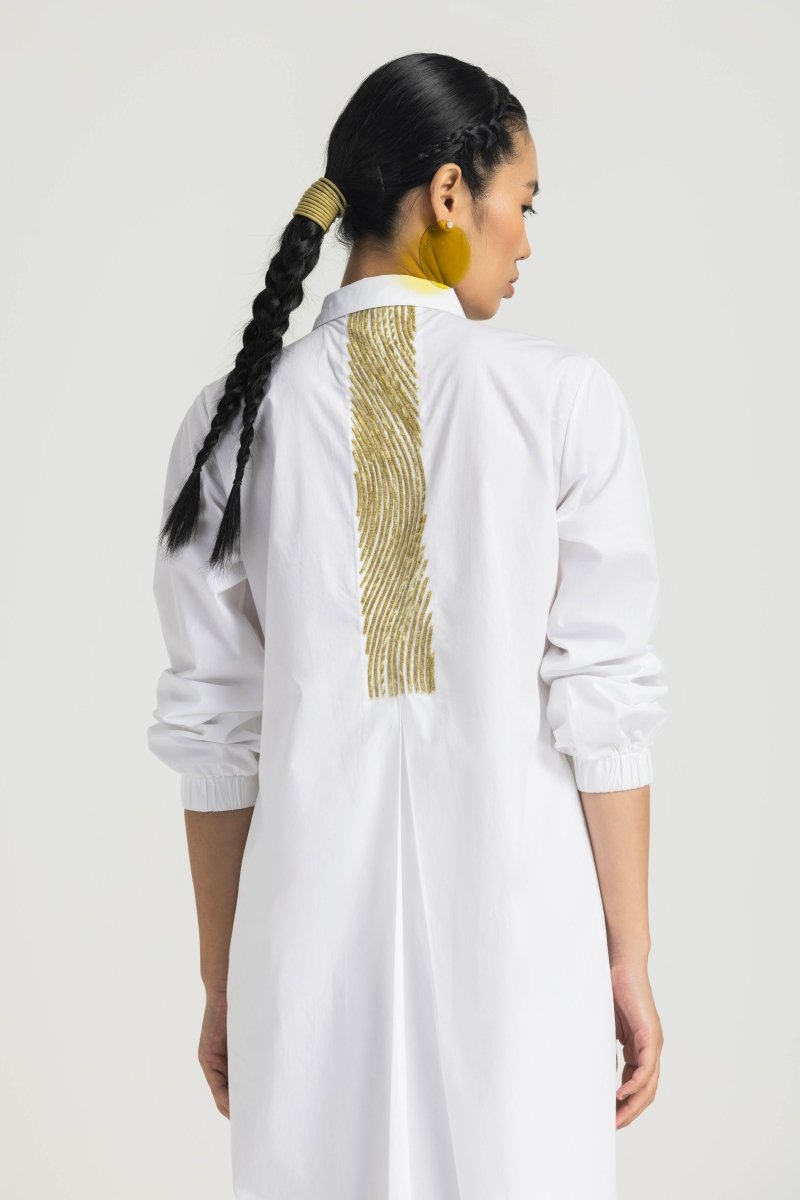 Wave Emb. Shirt Co-ord - White - Three