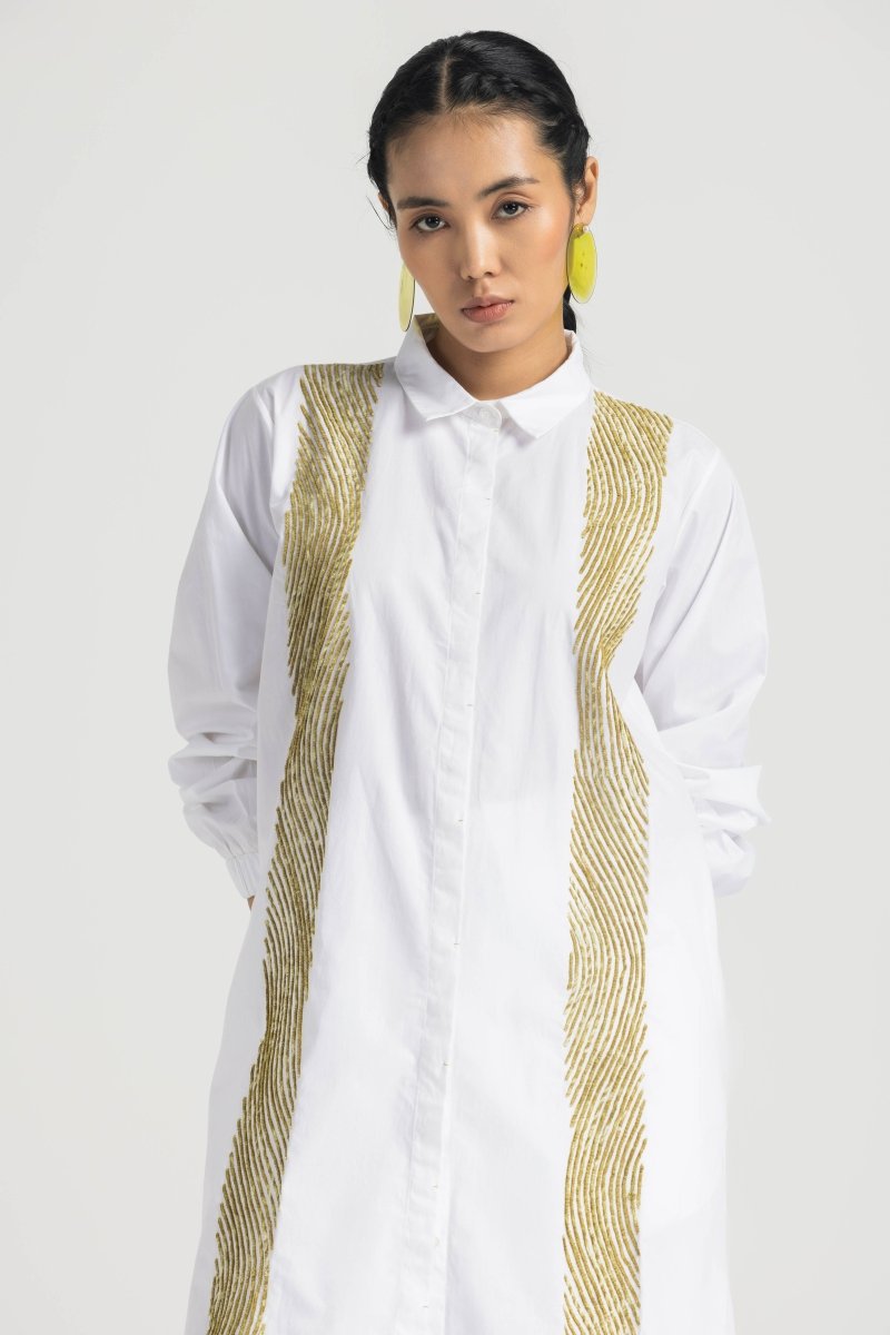 Wave Emb. Shirt Co-ord - White - Three