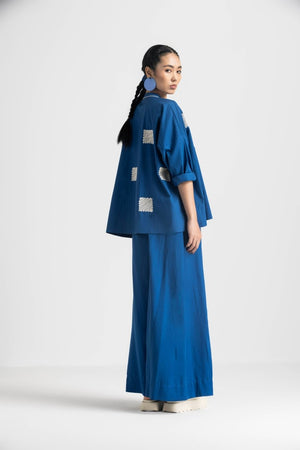 Wave Embroidery Top Co-ord - Electric Blue - Three