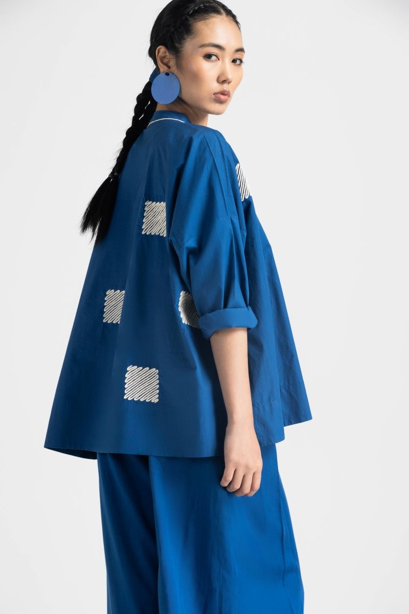 Wave Embroidery Top Co-ord - Electric Blue - Three